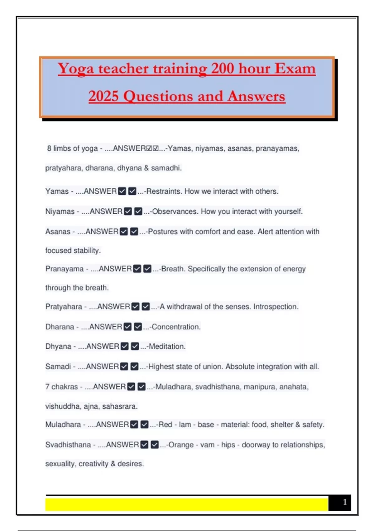 Yoga teacher training 200 hour Exam 2025 Questions and Answers - Yoga ...