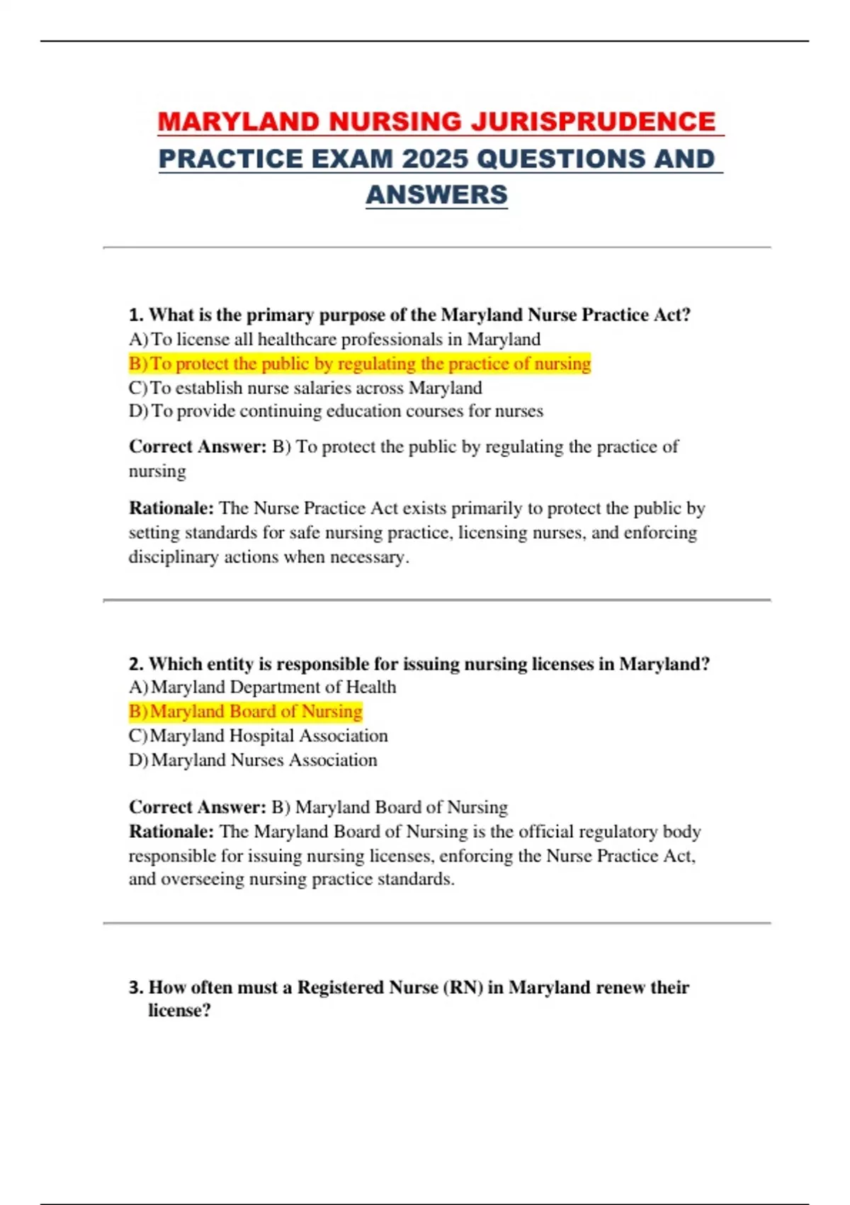 Maryland Nursing Jurisprudence 2025 – Complete Practice Exam with ...