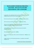 MANAGER'S FOOD HANDLER'S LICENSE- TEXAS EXAM 2025 QUESTIONS AND ANSWERS