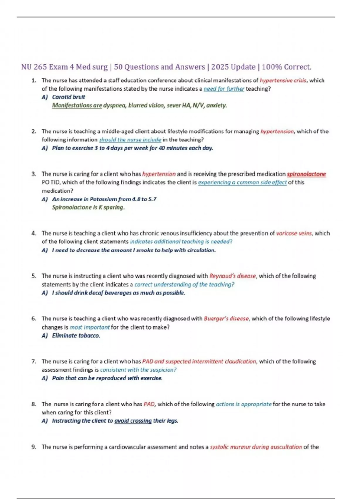 NU 265 Exam 4 Med surg | 50 Questions and Answers | 2025 Update | 100% ...