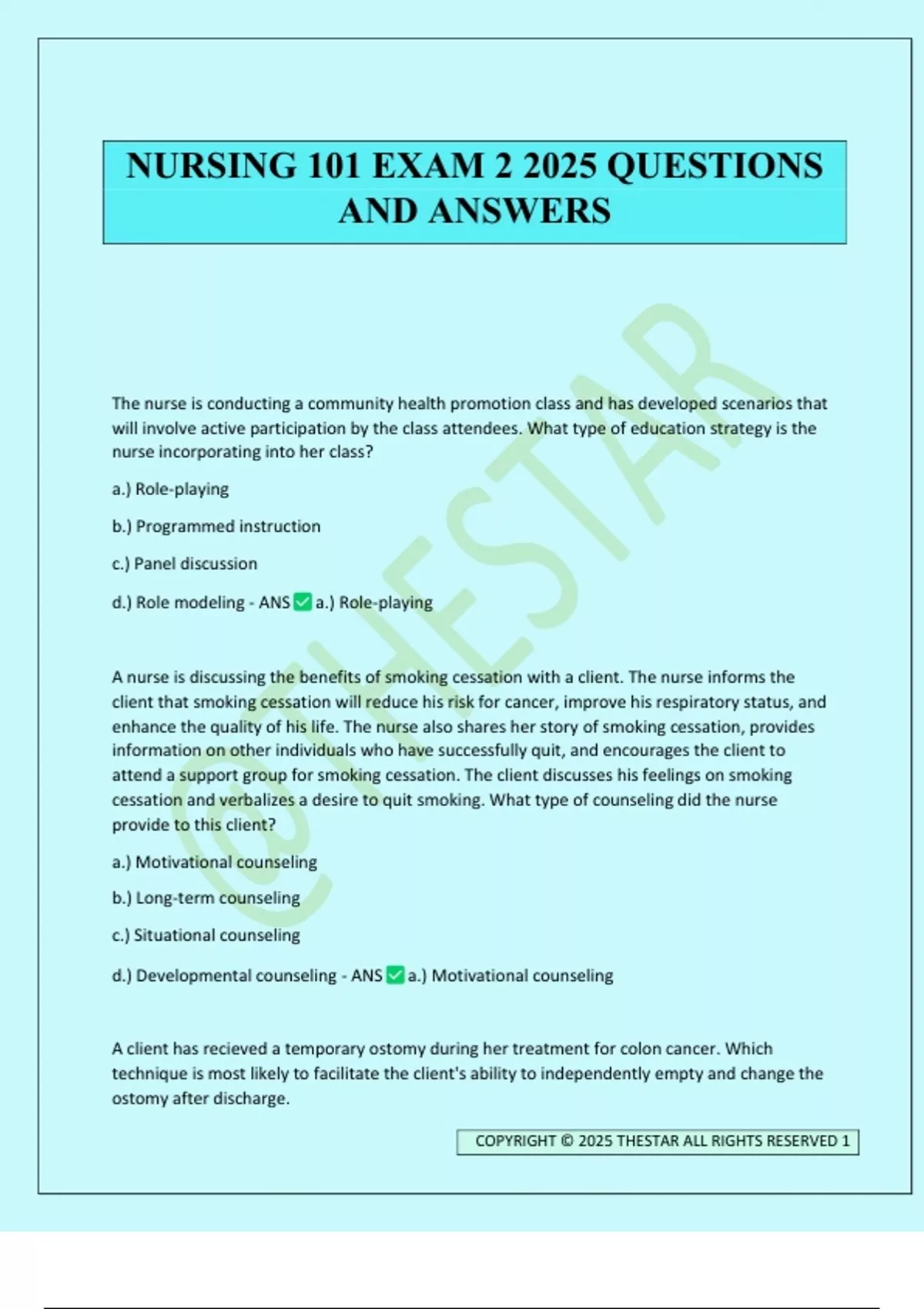 NURSING 101 Exam Package Deal Questions and Verified Answers (2025 / ...