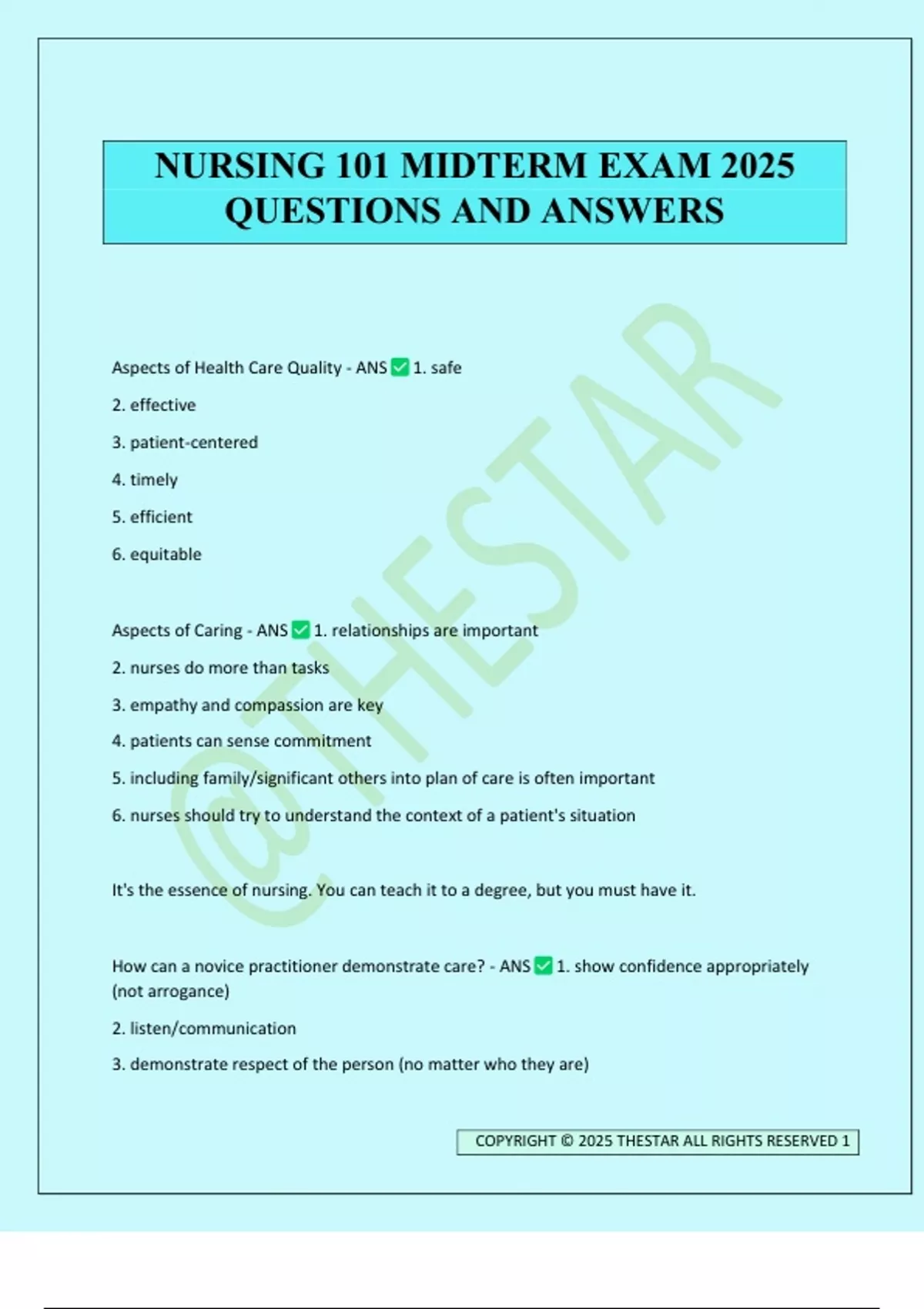 NURSING 101 MIDTERM EXAM 2025 QUESTIONS AND ANSWERS - Nursing 101 ...