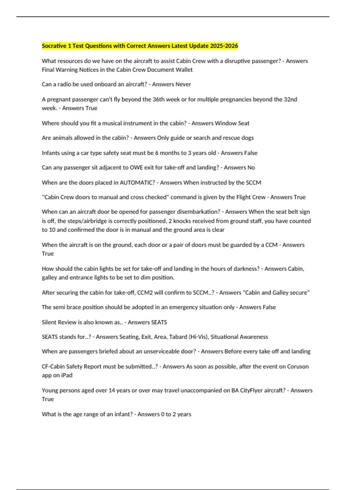Socrative Exam Socrative 1 Test Questions with Correct Answers Latest Update ...