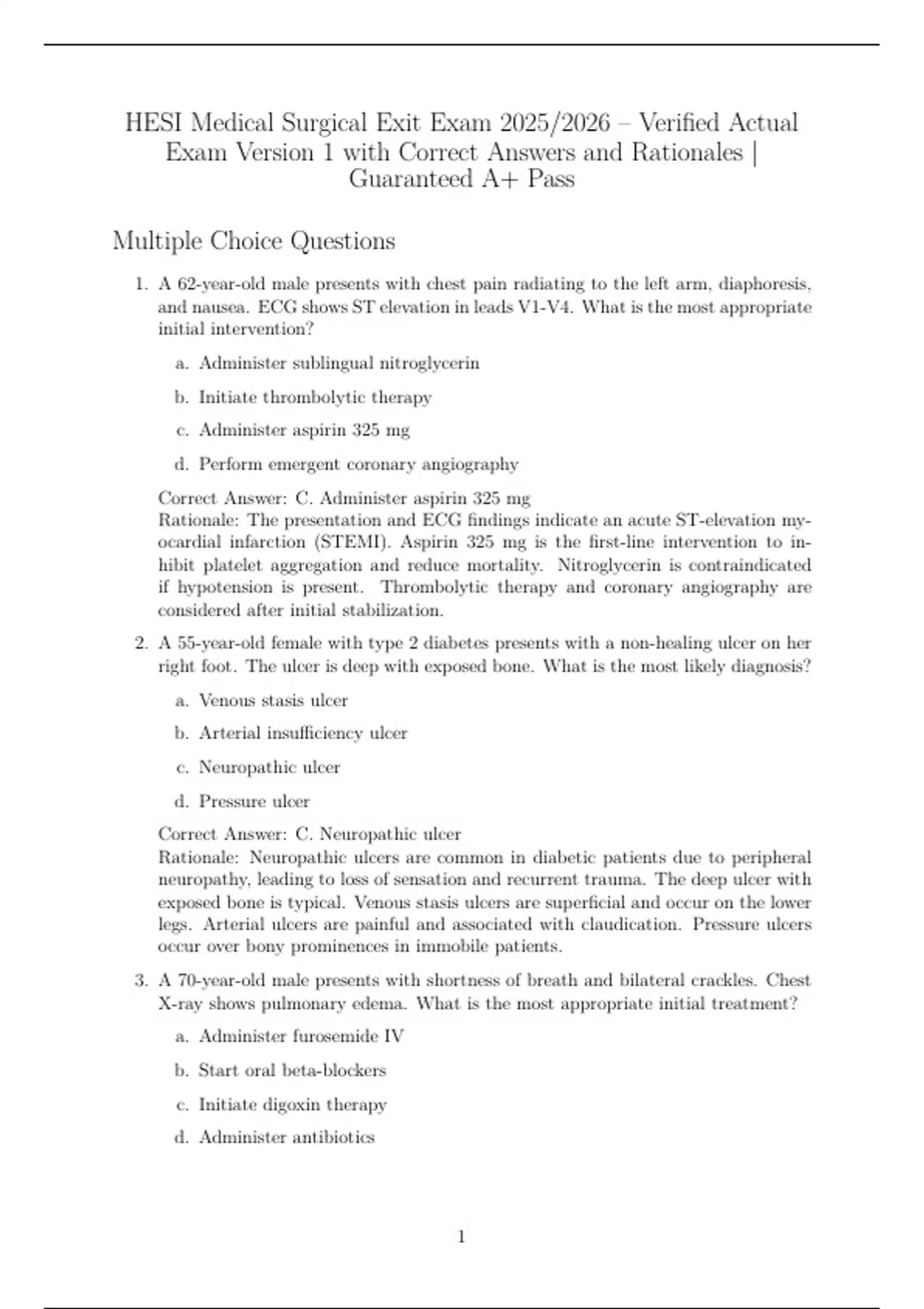 HESI Medical Surgical Exit Exam 2025/2026 – Verified Actual Exam ...