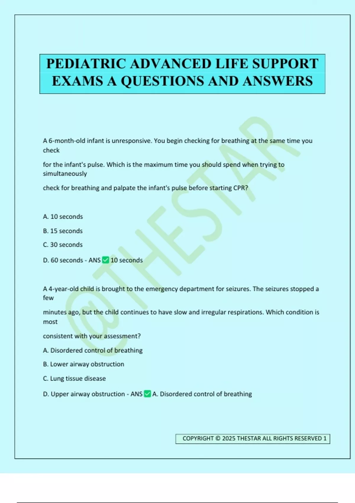 PEDIATRIC ADVANCED LIFE SUPPORT EXAMS A QUESTIONS AND ANSWERS ...