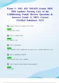 Exam 1&colon; NSG 432&sol; NSG432 &lpar;Latest 2025&sol; 2026 Update&rpar; Nursing Care of the Childbearing Family Review&vert; Questions & Answers&vert; Grade A&vert; 100&percnt; Correct &lpar;Verified Solutions&rpar;- GCU