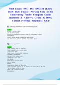Final Exam&colon; NSG 434&sol; NSG434 &lpar;Latest 2025&sol; 2026 Update&rpar; Nursing Care of the Childrearing Family Complete Guide&vert; Questions & Answers&vert; Grade A&vert; 100&percnt; Correct &lpar;Verified Solutions&rpar;- GCU