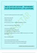 REAL ESTATE LICENSE &ndash; TENNESSEE EXAM 2025 QUESTIONS AND ANSWERS