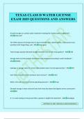 TEXAS CLASS D WATER LICENSE EXAM 2025 QUESTIONS AND ANSWERS