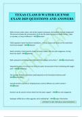 TEXAS CLASS D WATER LICENSE EXAM 2025 QUESTIONS AND ANSWERS