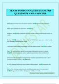 TEXAS FOOD MANAGER EXAM 2025 QUESTIONS AND ANSWERS