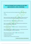 TEXAS FOOD MANAGER EXAM 2025 QUESTIONS AND ANSWERS