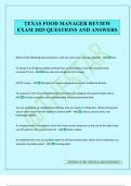 TEXAS FOOD MANAGERS Exam Package Deal Questions and Verified Answers &lpar;2025 &sol; 2026&rpar;