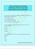 TEXAS FOOD MANAGERS CERTIFICATION EXAM 2025 QUESTIONS AND ANSWERS
