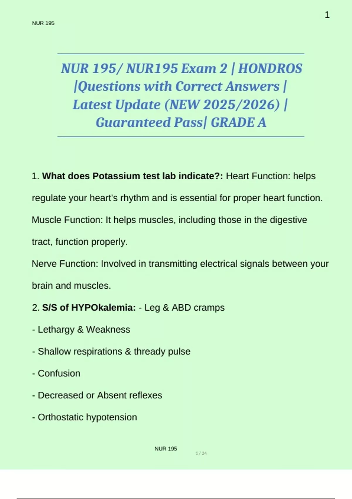 NUR 195/ NUR195 Exam 2 | HONDROS |Questions with Correct Answers ...
