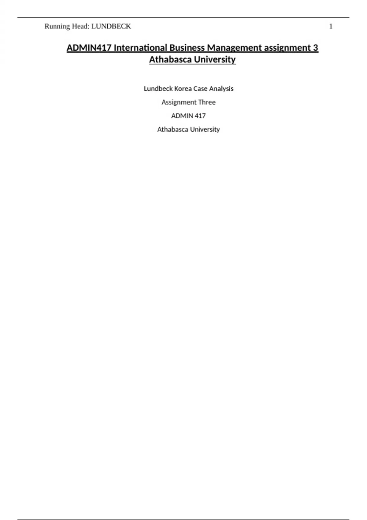 ADMIN417 International Business Management assignment 3 Athabasca ...