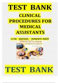 Test Bank For Clinical Procedures for Medical Assistants 11th Edition by Kathy Bonewit-West&comma; ISBN 978-0323758581&comma; Chapter 1-23&comma; Complete Guide A&plus;&period;