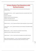 Urinary System Test Questions with Verified Answers