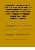 Cremation &ndash; LATEST UPDATED  2025&sol;2026 Exam 1WITH COMPLETE COMPREHENSIVE Questions &  SURE VERIFIED SOLUTIONS 100&percnt;  &lpar;MOST FREQUENTLY TESTED&rpar;  GRADED AT A&plus; SURE GUARANTEED PASS&excl;&excl; 
