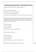 Developmental Psych Quiz 7 with Verified Answer