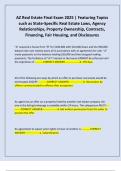 AZ Real Estate Final Exam 2025 &vert; Featuring Topics such as State-Specific Real Estate Laws&comma; Agency Relationships&comma; Property Ownership&comma; Contracts&comma; Financing&comma; Fair Housing&comma; and Disclosures