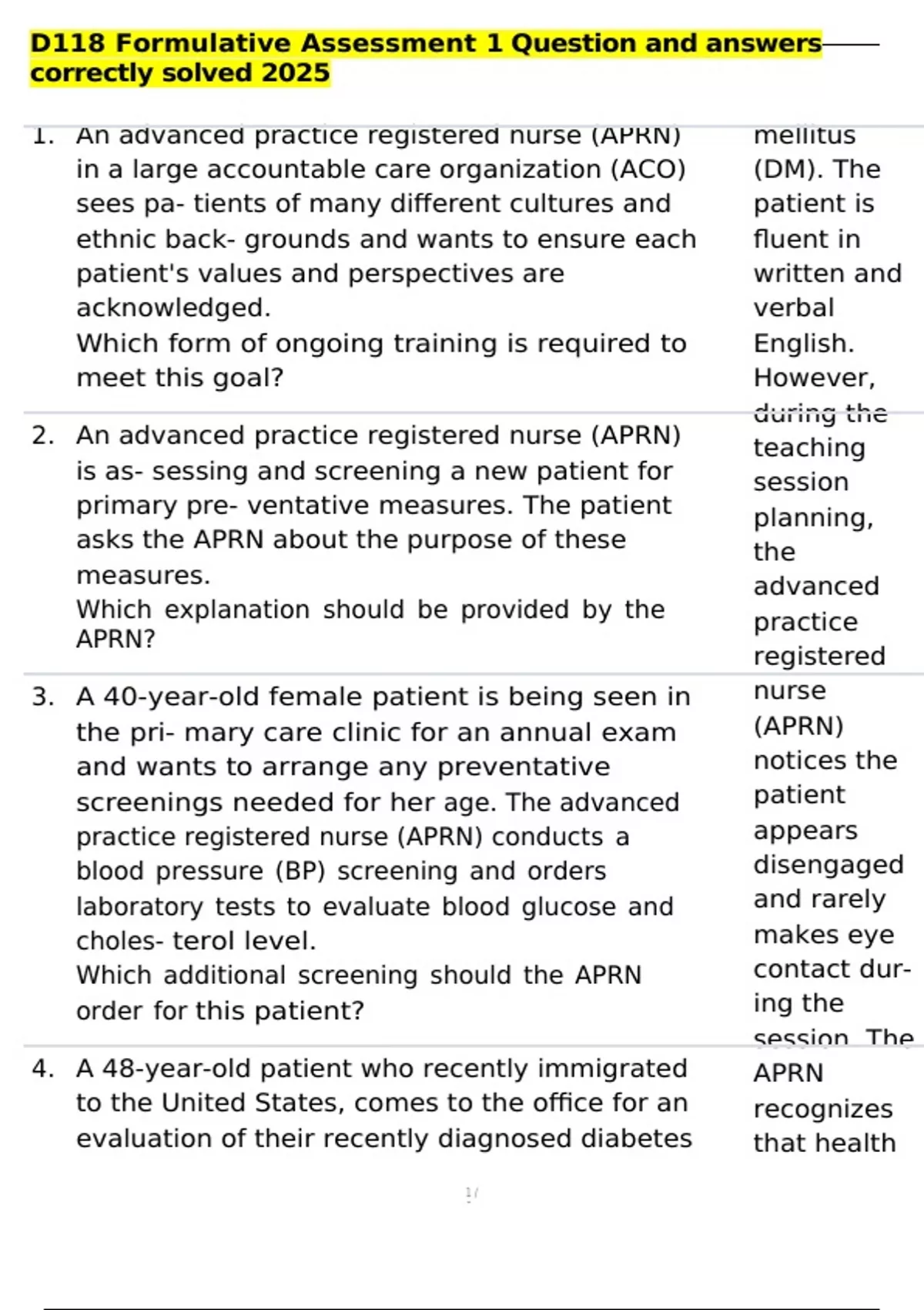 D118 Formulative Assessment 1 Question and answers correctly solved ...