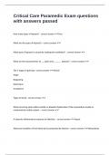 Critical Care Paramedic Exam questions with answers passed