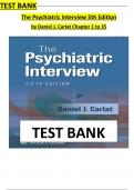 TEST BANK for&colon; - The Psychiatric Interview 5th Edition by Daniel J&period; Carlat  All Chapter 1 to 35 Completely Covered&period; 