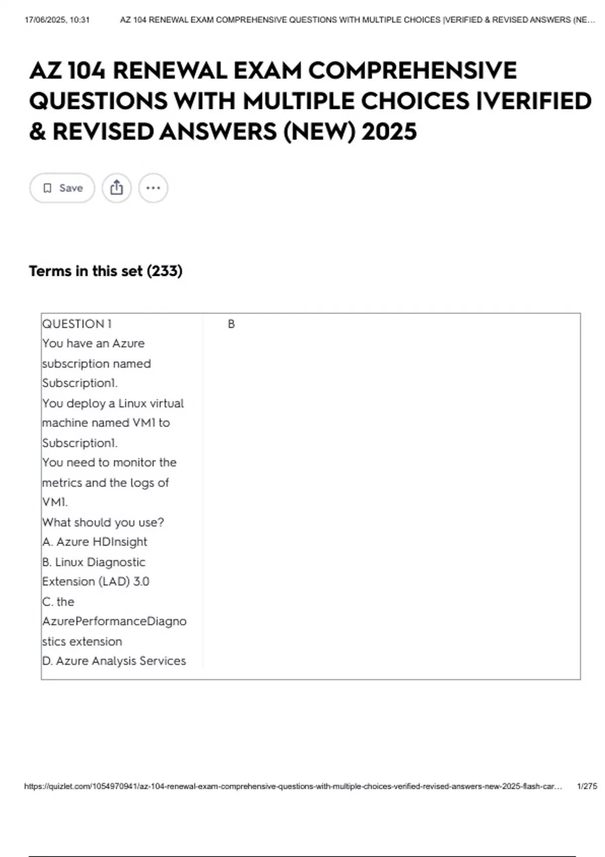 AZ 104 RENEWAL EXAM COMPREHENSIVE QUESTIONS WITH MULTIPLE CHOICES ...