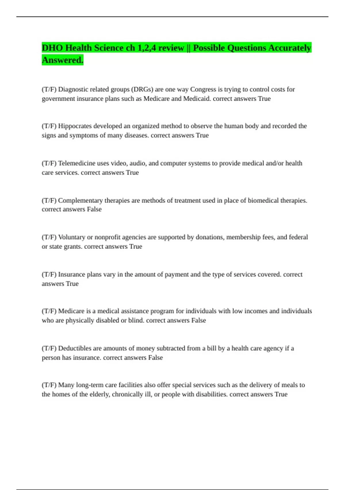 Dho Health Science DHO Health Science ch 1,2,4 review || Possible Questions Accurately ...