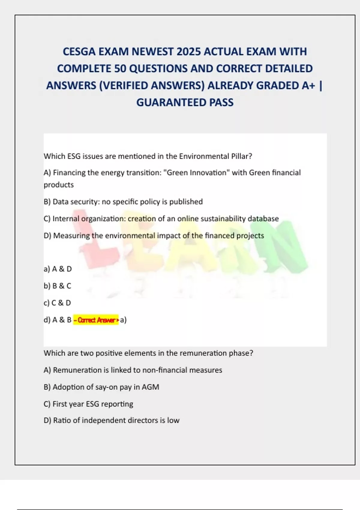CESGA EXAM NEWEST 2025 ACTUAL EXAM WITH COMPLETE 50 QUESTIONS AND ...