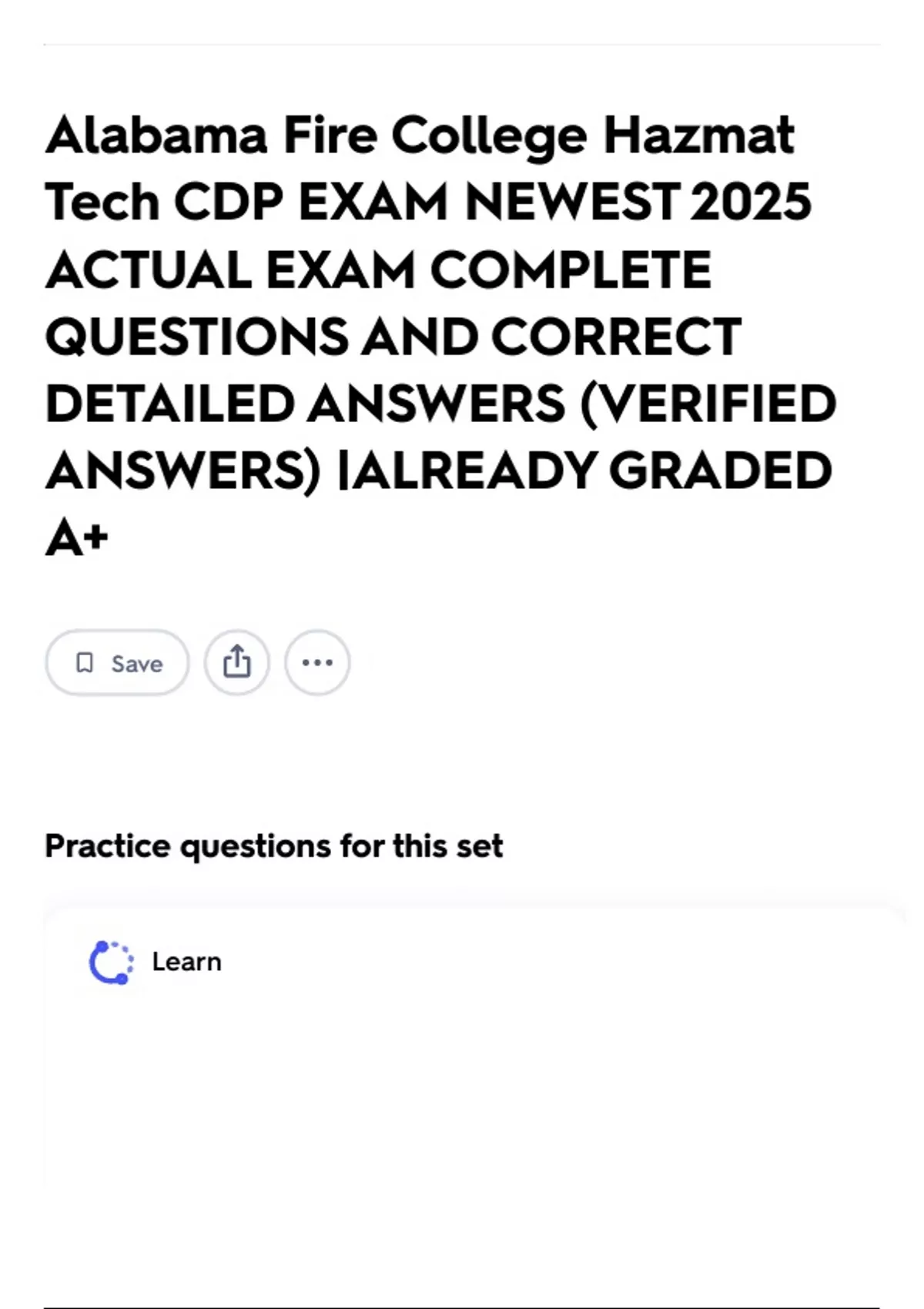 Alabama Fire College Hazmat Tech CDP EXAM NEWEST 2025 ACTUAL EXAM ...