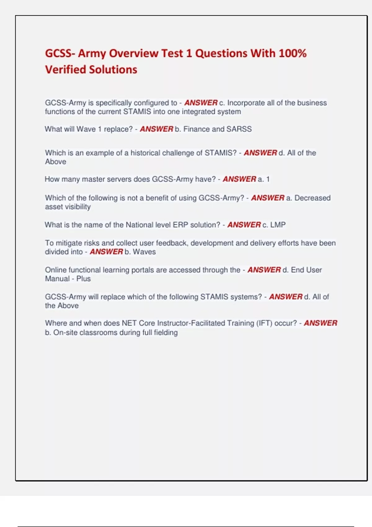 GCSS- Army Overview Test 1 Questions With 100% Verified Solutions ...