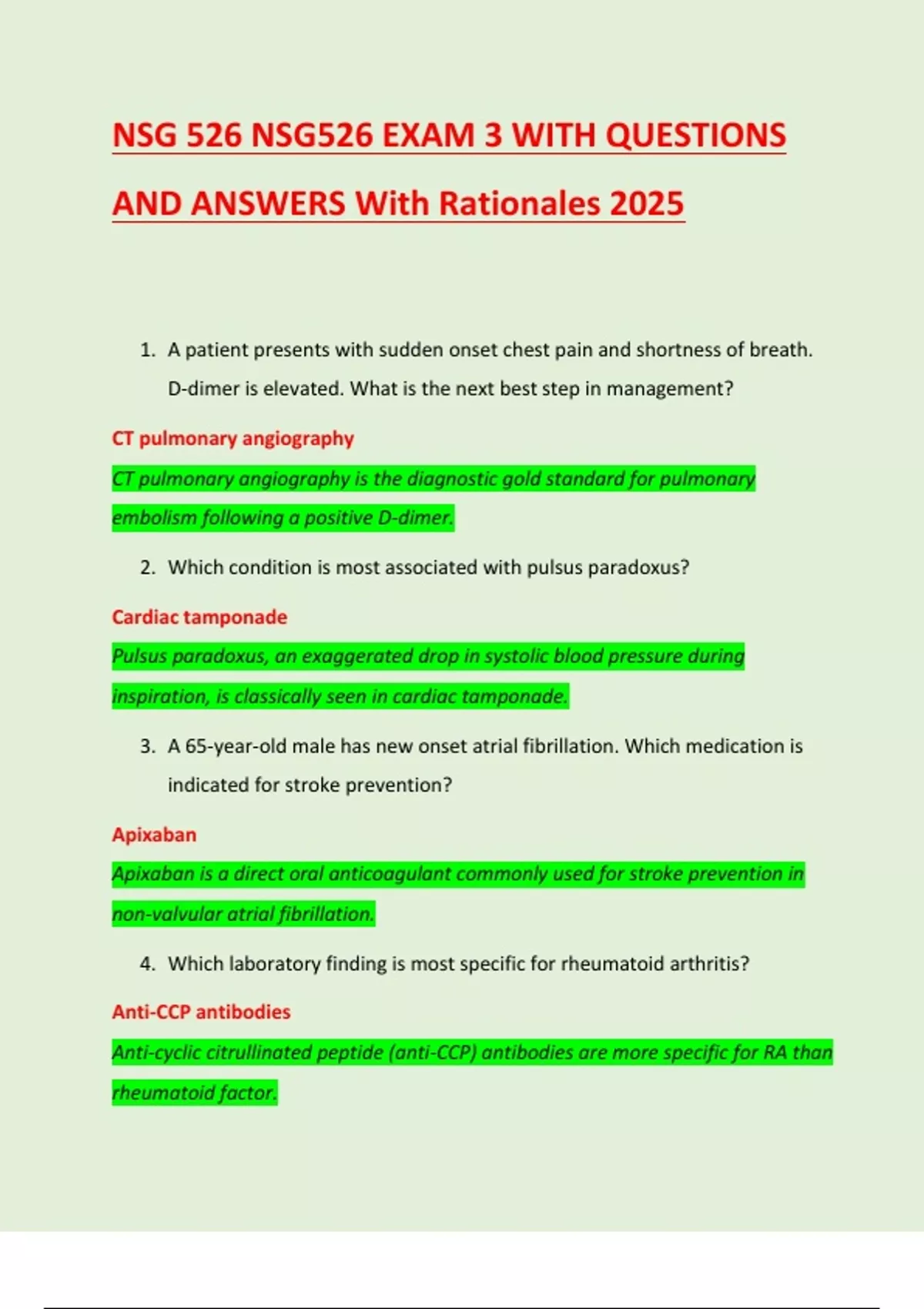 NSG 526 NSG526 EXAM 3 WITH QUESTIONS AND ANSWERS With Rationales 2025 ...