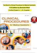 Test Bank for Clinical Procedures for Medical Assistants 11th Edition by Bonewit-West  &vert; Verified Chapter's 1 - 23 &vert; Complete&Tab;
