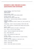 PATIENT CARE THEORY EXAM 1 QUESTIONS AND ANSWERS