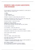 PATIENT CARE&semi; EXAM 1 QUESTIONS AND ANSWERS