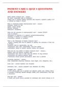 PATIENT CARE I&colon; QUIZ 1 QUESTIONS AND ANSWERS