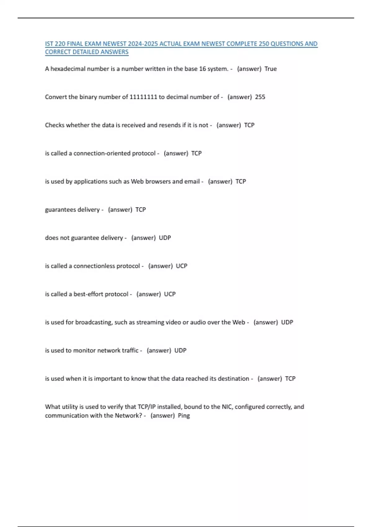 IST 220 FINAL EXAM NEWEST ACTUAL EXAM NEWEST COMPLETE 250 QUESTIONS AND ...