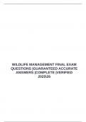 WILDLIFE MANAGEMENT FINAL EXAM QUESTIONS &vert;GUARANTEED ACCURATE ANSWERS &vert;COMPLETE &vert;VERIFIED 202526