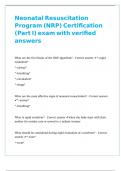 Neonatal Resuscitation Program &lpar;NRP&rpar; Certification &lpar;Part I&rpar; exam with verified answers