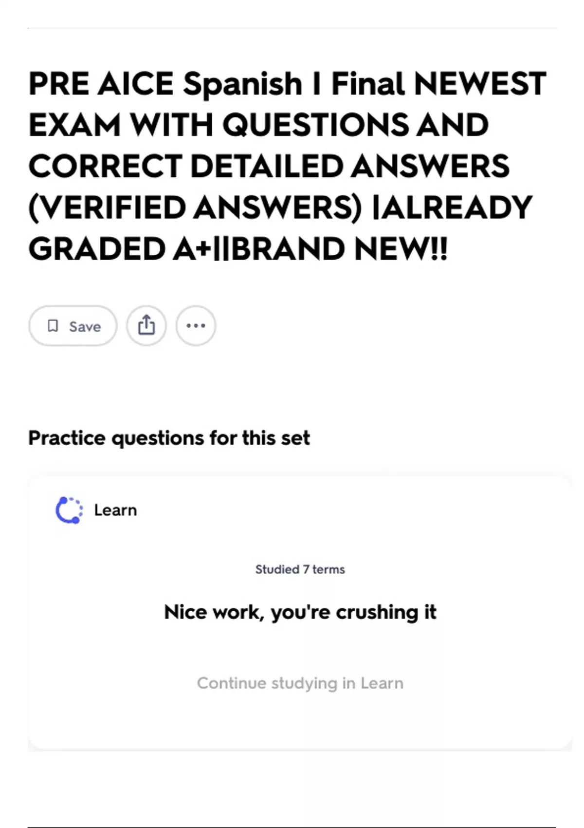 PRE AICE Spanish I Final NEWEST EXAM WITH QUESTIONS AND CORRECT ...