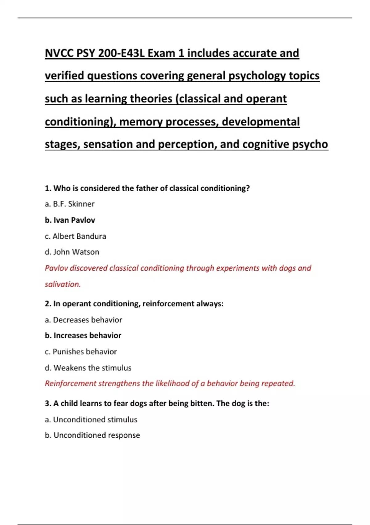 NVCC PSY 200-E43L Exam 1 includes accurate and verified questions ...