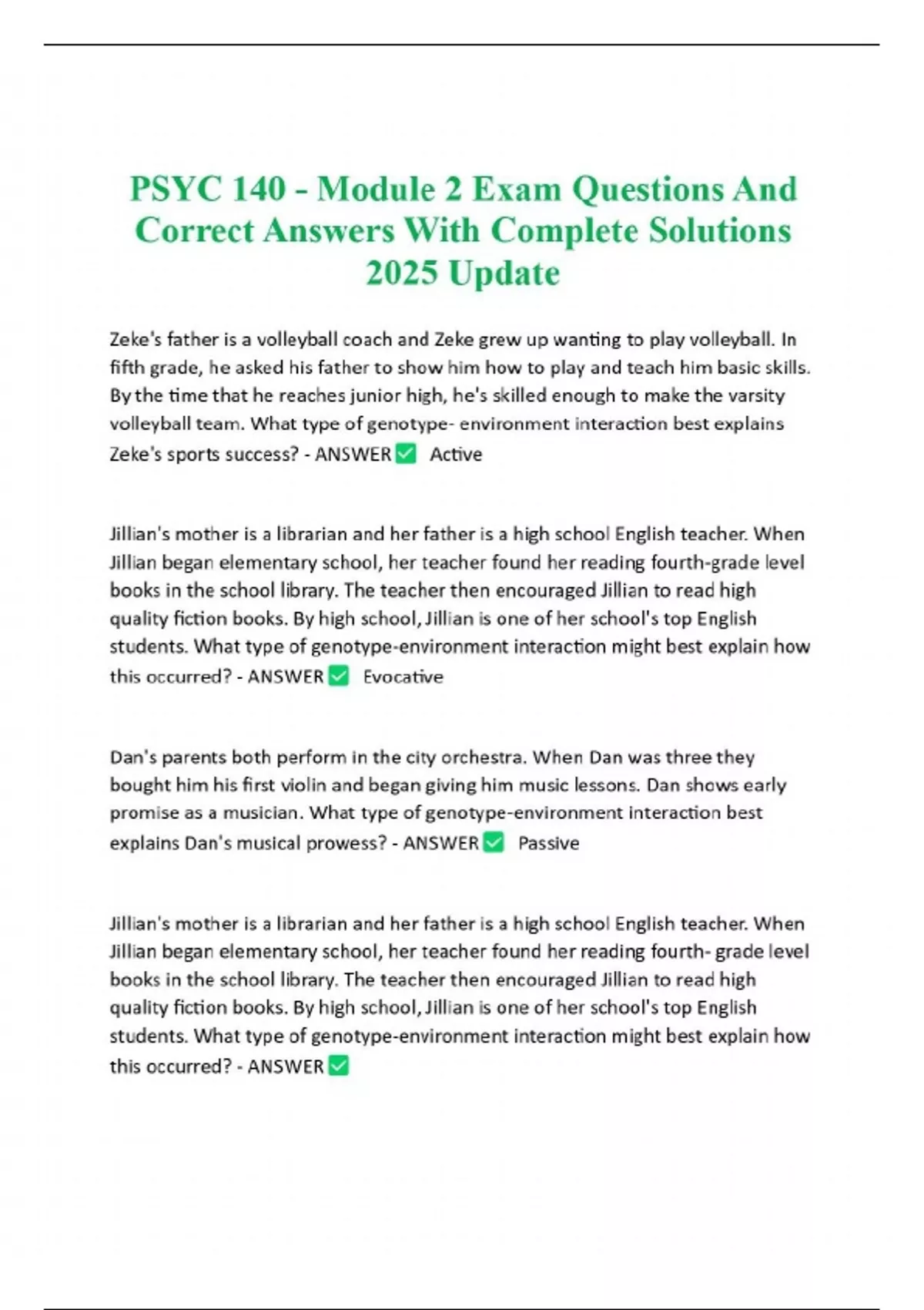 PSYC 140 - Module 2 Exam Questions And Correct Answers With Complete ...