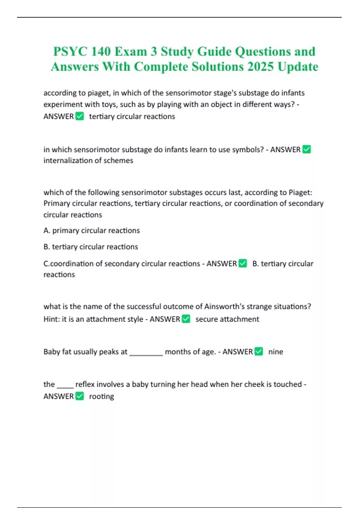 PSYC 140 Exam 3 Study Guide Questions and Answers With Complete ...