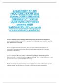 LEADERSHIP ATI RN PROCTORED EXAM 2025 Update COMPREHENSIVE FREQUENTLY TESTED QUESTIONS and verified answers WITH RATIONALES&vert;100&percnt; accurate answers&vert;already graded A&plus;