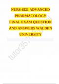 NURS 6521 ADVANCED PHARMACOLOGY FINAL EXAM QUESTION AND ANSWERS WALDEN UNIVERSITY