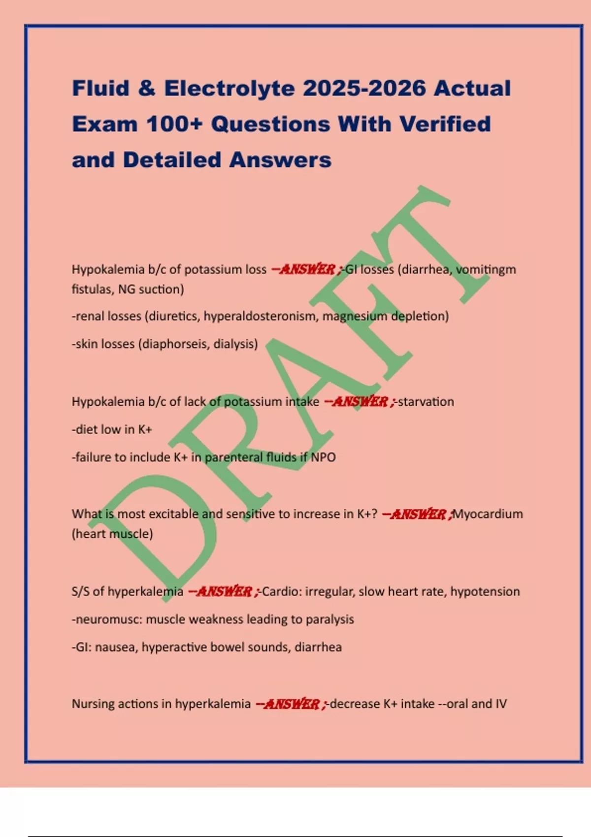 Fluid & Electrolyte Actual Exam 100+ Questions With Verified and ...