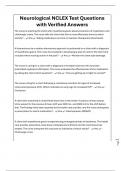 Neurological NCLEX Test Questions with Verified Answers