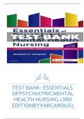 TEST BANK FOR ESSENTIALS OF PSYCHIATRIC MENTAL HEALTH NURSING &comma; 3RD EDITION BY VARCAROLIS &vert;VERIFIED ANSWERS &vert; LATEST